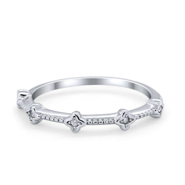 Art Deco Wedding Band Ring Round Cubic Zirconia 925 Sterling Silver